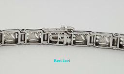 Antique Sapphire 14K White Gold & Old Euro Cut Diamond Bar Bracelet 8.6 grams 7"