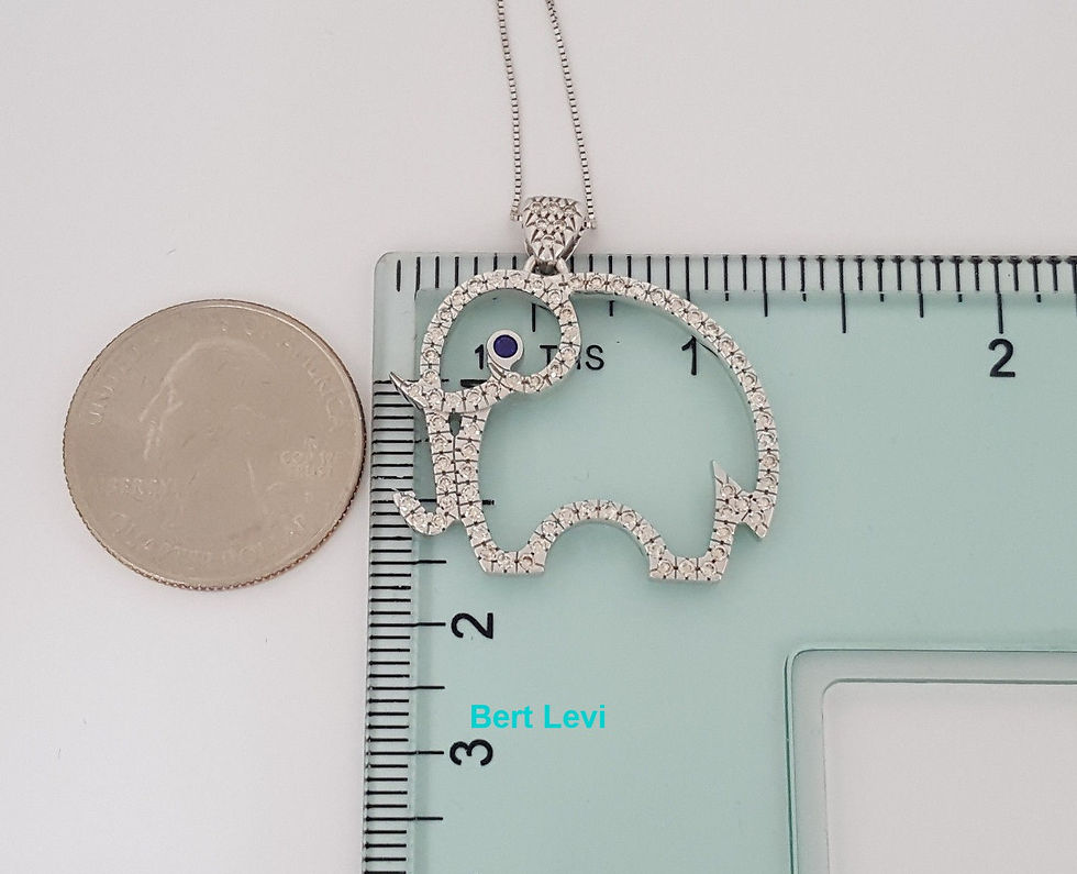 Thumbnail: Round Diamond / Sapphire Elephant Pendant / Necklace 16" 0.90 ct 18K White Gold