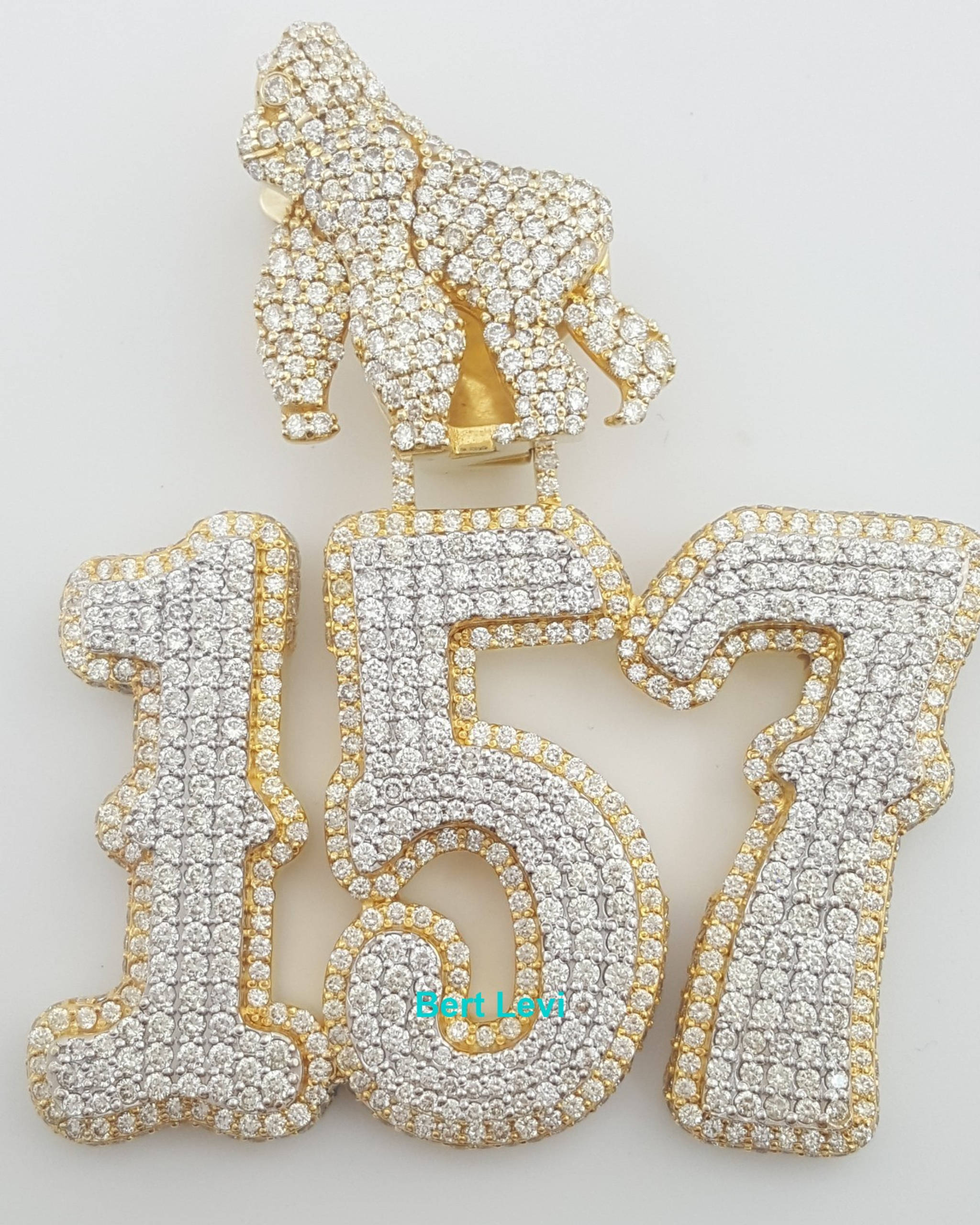 Gorilla 157 Pave Diamond Pendant 13 ct 10k Yellow Gold 55 Grams 2.5"