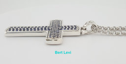 Esquire Silver Sapphire Cross Necklace Italy 22" 20.3 Grams