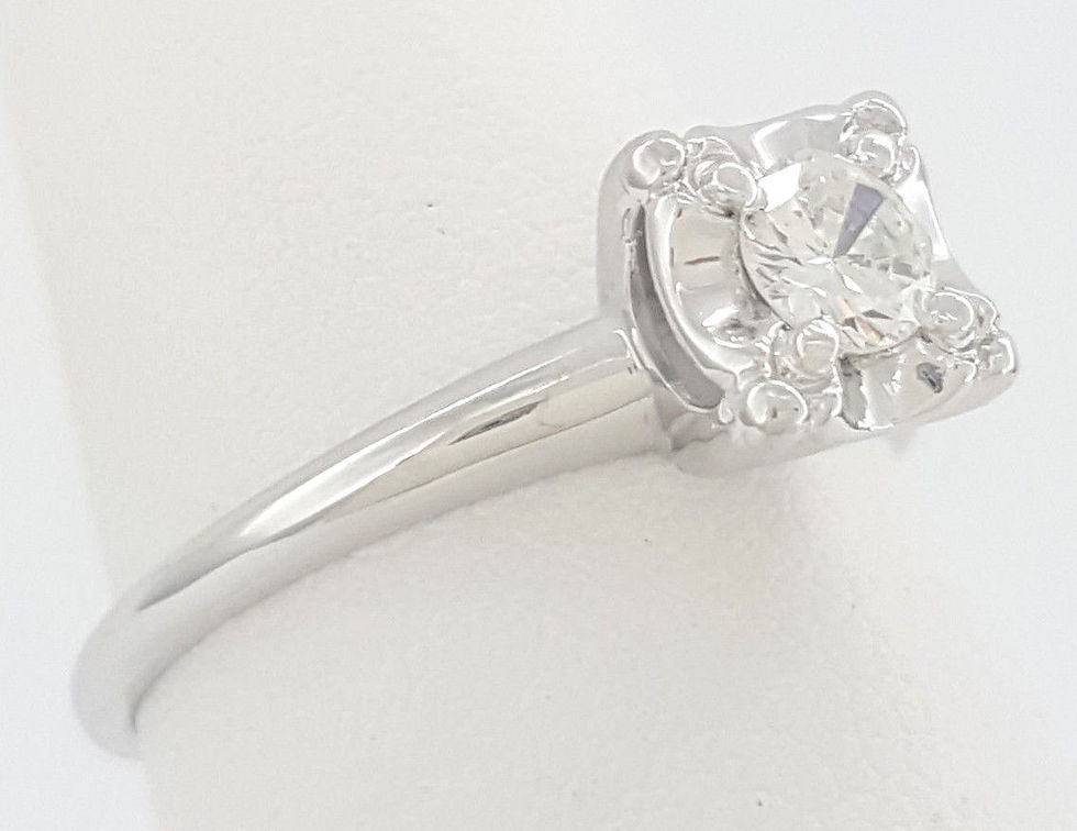 Thumbnail: 0.30 ct Vintage 14K White Gold Round Cut Diamond Solitaire Engagement Ring E-F
