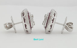 18k White Gold 3.39 ct Round & Baguette Diamond & Ruby Halo Stud Earrings 12gm