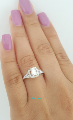 Emerald Cut Diamond Halo Engagement Ring 0.82 ct 14K White Gold Retail $3495