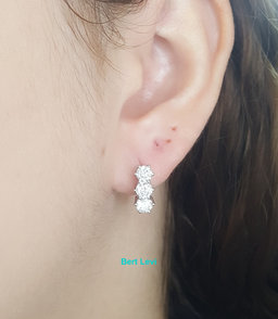 Round Diamond 3 Stone Huggie Earrings 2 ct 18k White Gold Lever Backs Rtl $5.5K