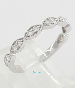 14K White Gold Half Circle Round Diamond Marquise Style Wedding Band 0.35 ct