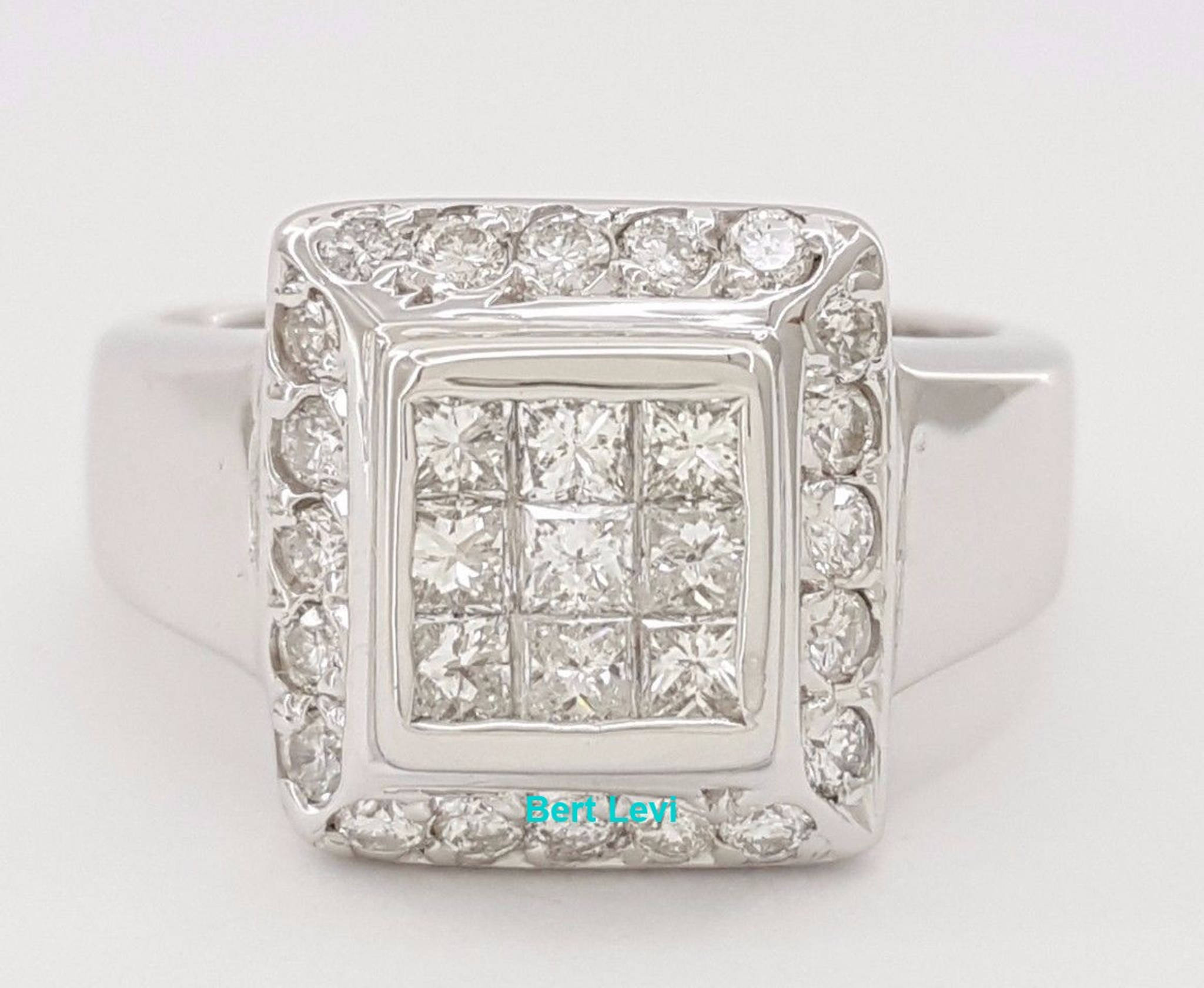 Gold Invisible Princess Cut Diamond Halo Engagement Ring 0.75 ct 18K White