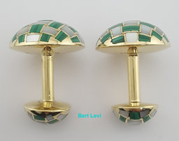 Vintage Tiffany & Co Malachite & MOP Cufflinks 18k Yellow Gold 14.2 Grams