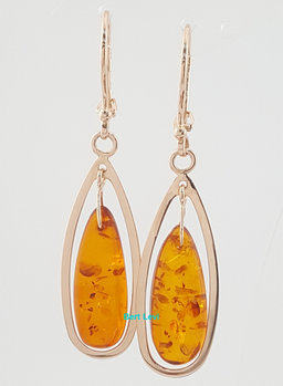 Vintage 14k Rose Gold Amber Drop Dangle Earrings 4 Grams 2"