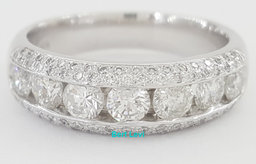 Channel Set & Pave Round Diamond Wedding Band 14k White Gold 1.42 ct 6.2 mm