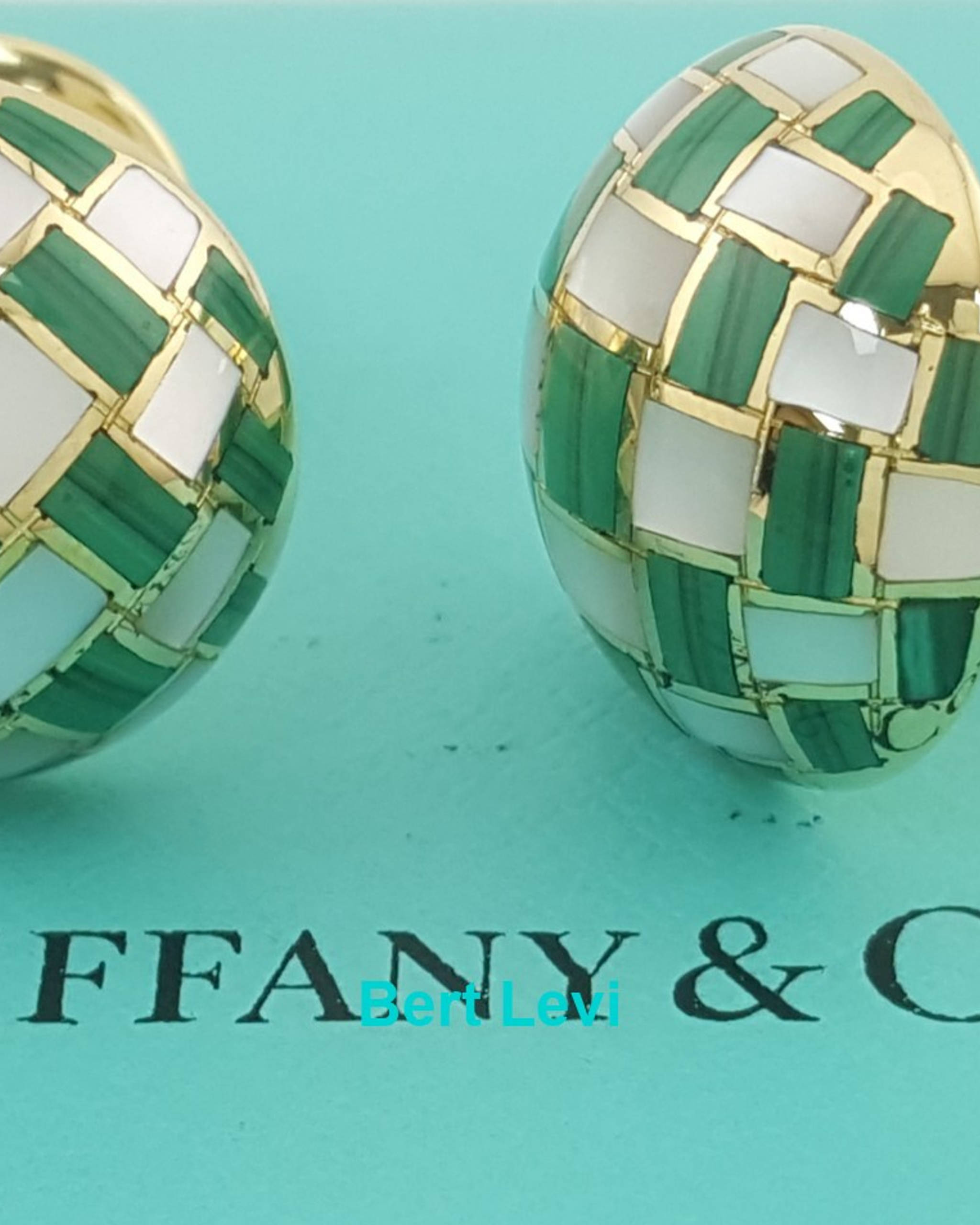 Vintage Tiffany & Co Malachite & MOP Cufflinks 18k Yellow Gold 14.2 Grams