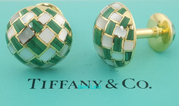 Vintage Tiffany & Co Malachite & MOP Cufflinks 18k Yellow Gold 14.2 Grams