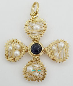 Flower Cross Pendant 14k Yellow Gold Pearl 36.7mm (1.44") 4.3 Grams