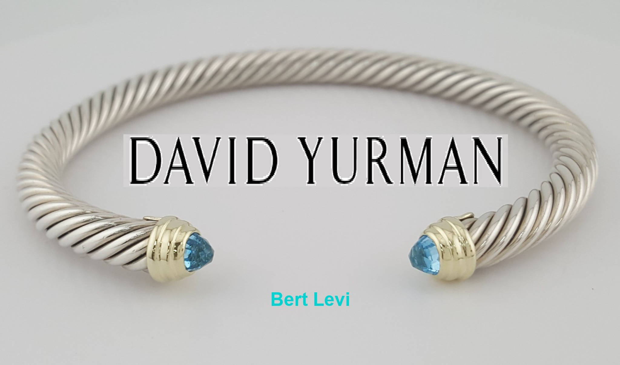 David Yurman Classic Cable Blue Topaz Bracelet Silver & 14k Gold 5 mm 6.5" $850