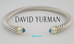 David Yurman Classic Cable Blue Topaz Bracelet Silver & 14k Gold 5 mm 6.5" $850