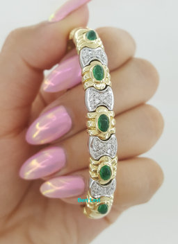 Virginia Capri Pave Diamond Emerald Bangle Bracelet 18K Gold Italy 0.44 ct 38g
