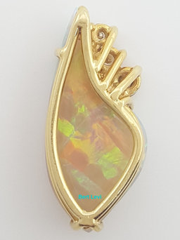 Natural Opal & Diamond Slider Pendant 0.32 ct 18K Yellow Gold 1"