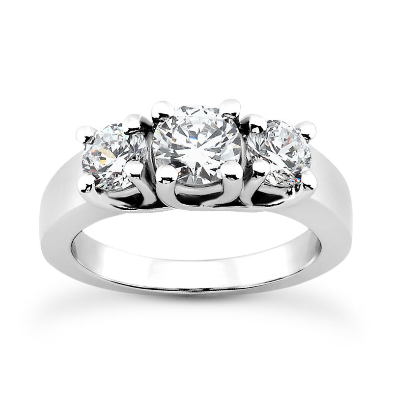 Ladies White Gold Platinum Round Diamond Three Stones Engagement Ring ENR9039