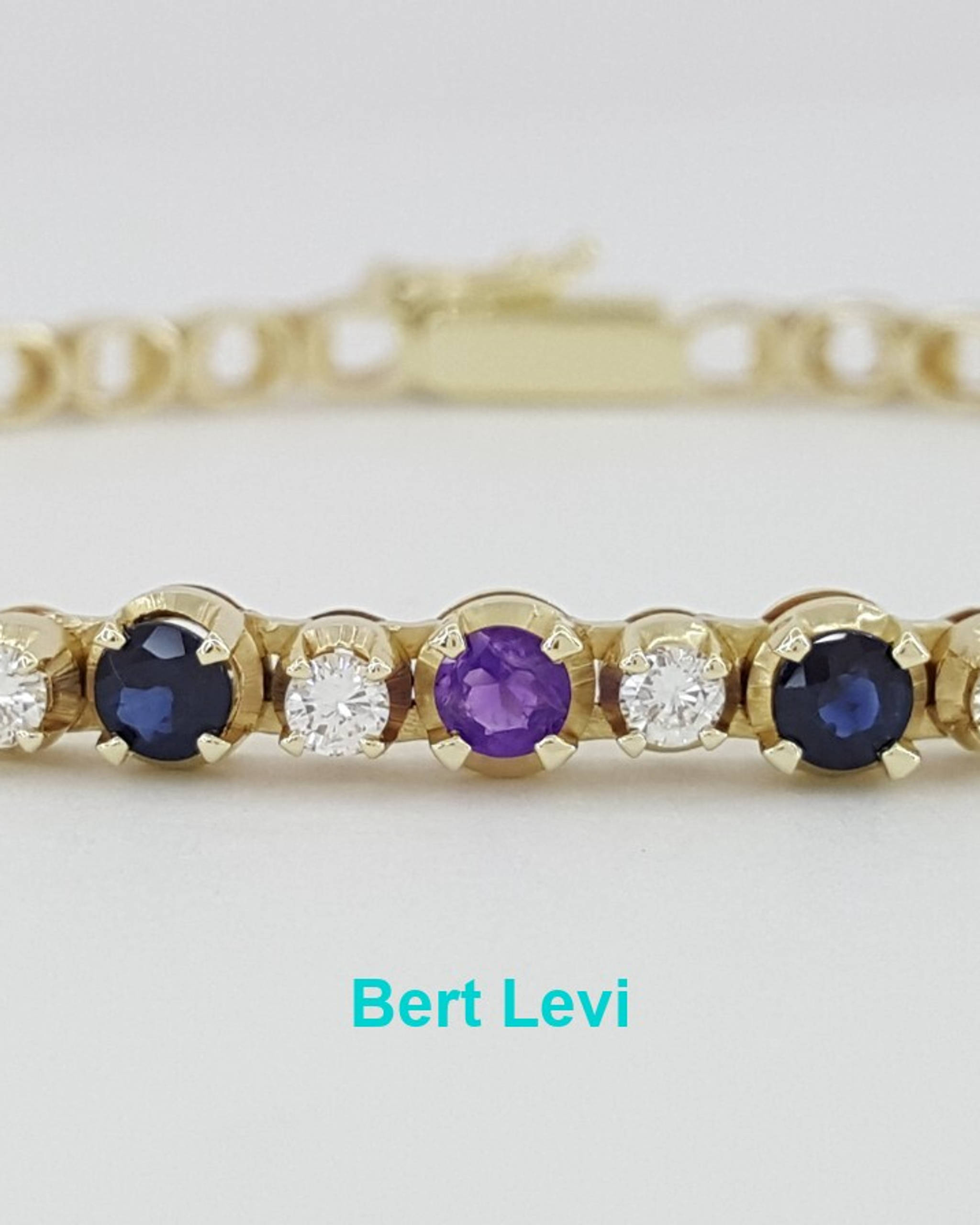 Diamond Ruby Emerald Sapphire Amethyst Tennis Bracelet 1.35 ct 14k Gold 7"