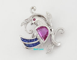 Le Vian LeVian 18K White Gold 2.09 ct Pink Sapphire Diamond Bird Brooch Pin