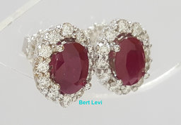 Burma Oval Ruby Diamond Halo Stud Earrings 1.78 ct 14k White Gold Retail $4K
