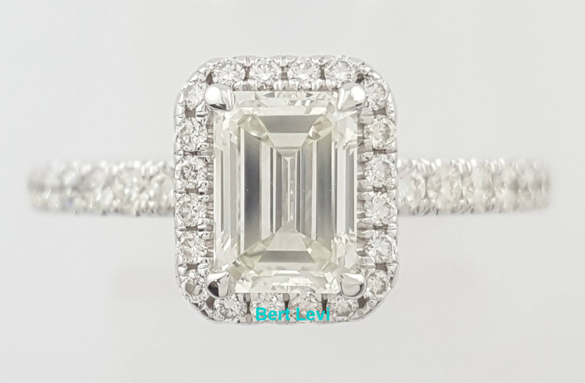 Emerald Cut Diamond Halo Engagement Ring 1.42 ct 14K White Gold Retail $7,995