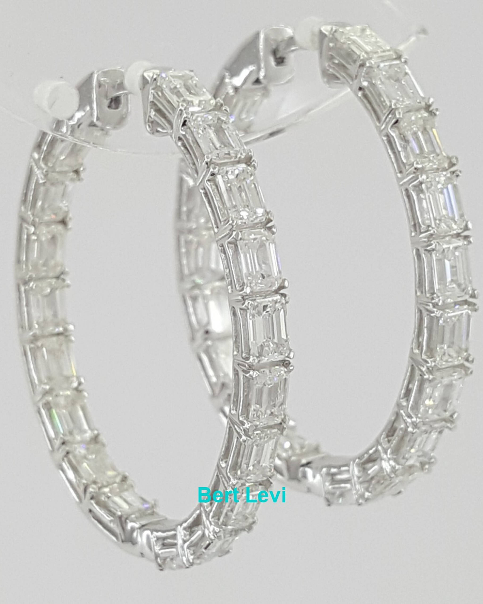 Emerald Cut Diamond Inside Out Oval Hoop Earrings 30 mm 5 ct 14K White Gold