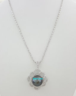 13.7 mm Tahitian Pearl & Diamond Flower Pendant Necklace 1.3 ct 18K Gold 18"