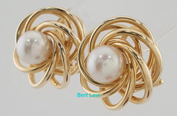 Akoya Pearl 14k Yellow Gold Spiral Omega Back Earrings 7.2 Grams 19.5 mm
