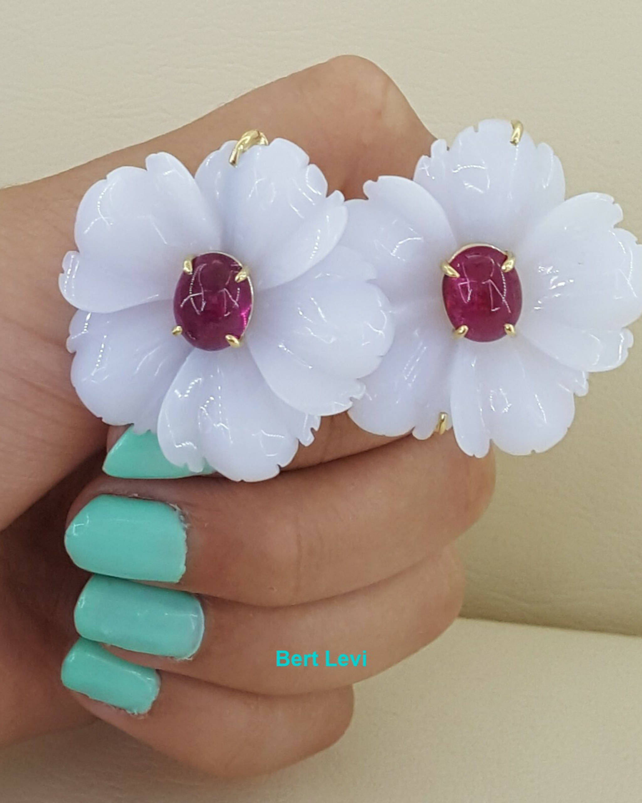 Andrew Clunn White Agate & Oval Tourmaline Flower Ear-Clip Earrings 18k Gold