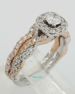Neil Lane Bridal 14K Two-Tone Round Diamond Halo Crossover Ring Set 0.75 ct