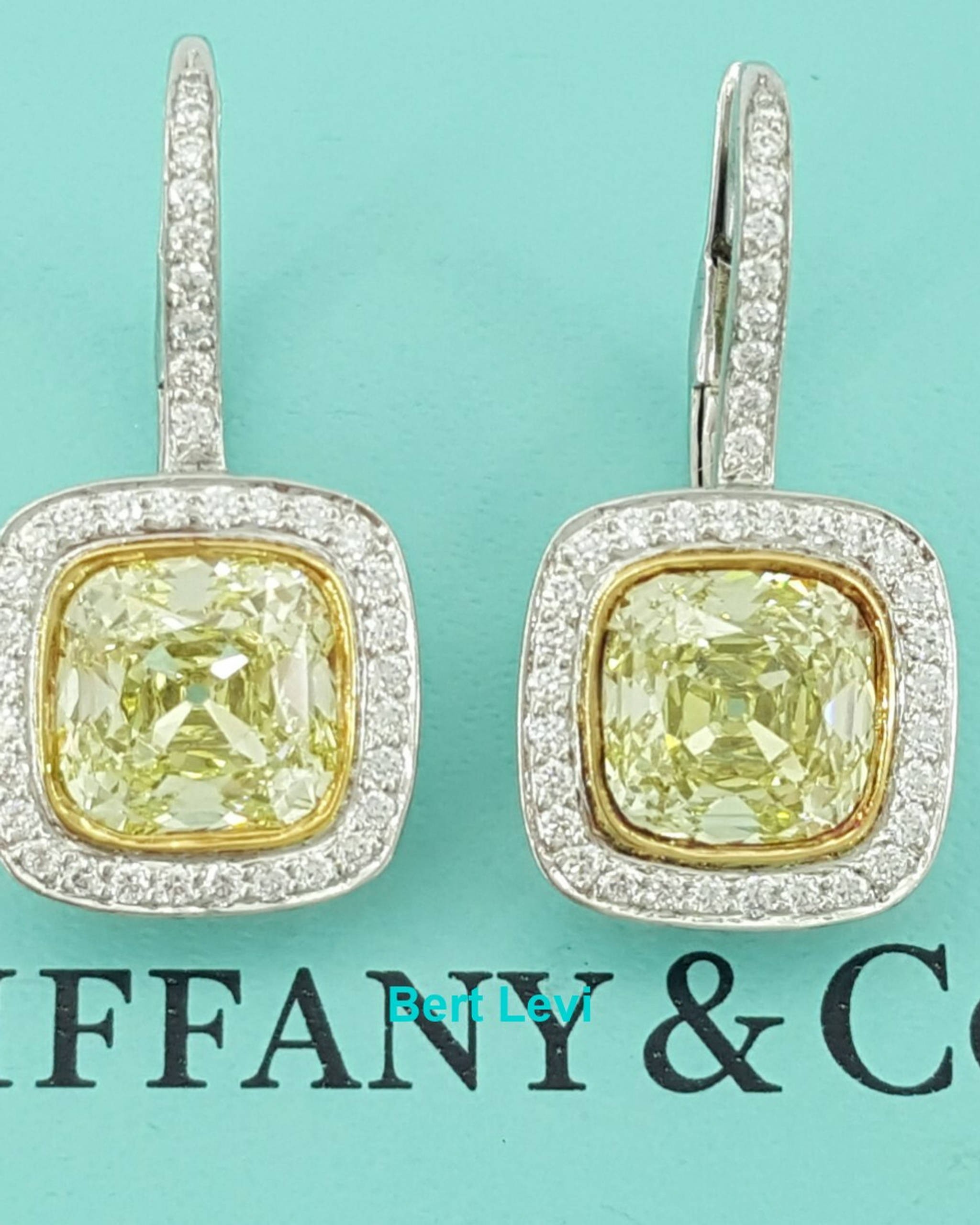 Tiffany & Co. Fancy Intense Yellow Cushion 4.32 ct Halo Dangle Earrings $140K