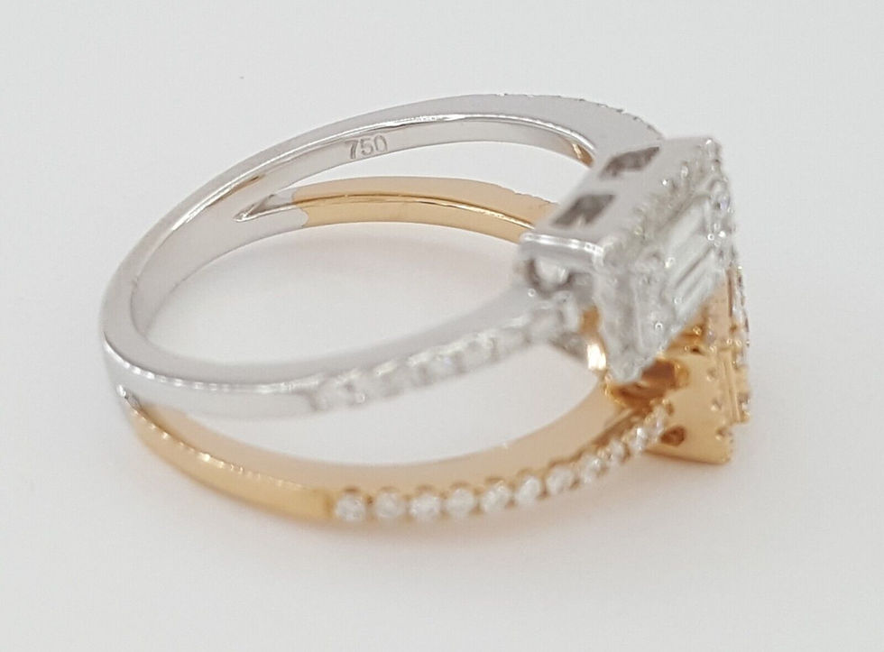 Thumbnail: Baguette Round Diamond 18k Rose White Gold By-Pass Halo Ring 0.76 ct Rtl $3,350