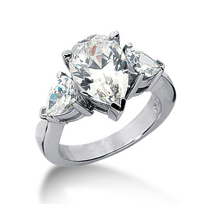 Ladies 14KT White Gold Platinum Three Stones Engagement Ring ENR3116