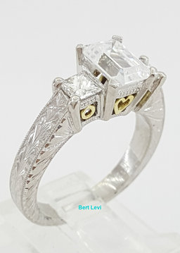 TACORI Platinum 3-Stone Semi-Mount Engraved Engagement Ring 0.60 ct  Rtl $8,220