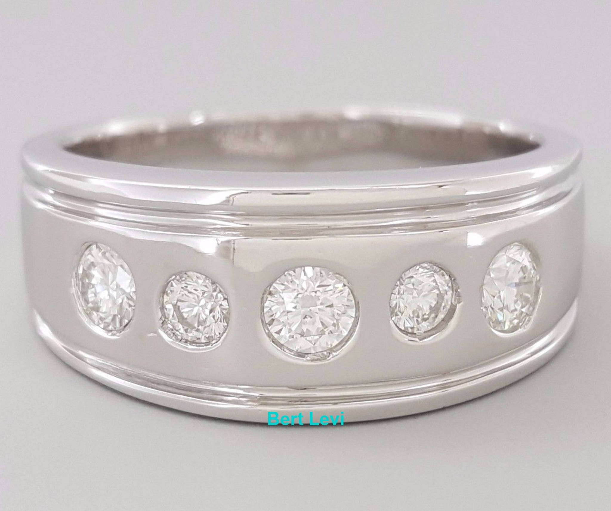 Diamour 0.75 ct 14K White Gold 5 Stone Round Cut Diamond Wedding Ring 9 mm 11.5g