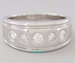 Diamour 0.75 ct 14K White Gold 5 Stone Round Cut Diamond Wedding Ring 9 mm 11.5g