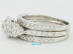 1.62 ct 14K White Gold Round Diamond Wedding Halo Engagement Wedding Ring Set