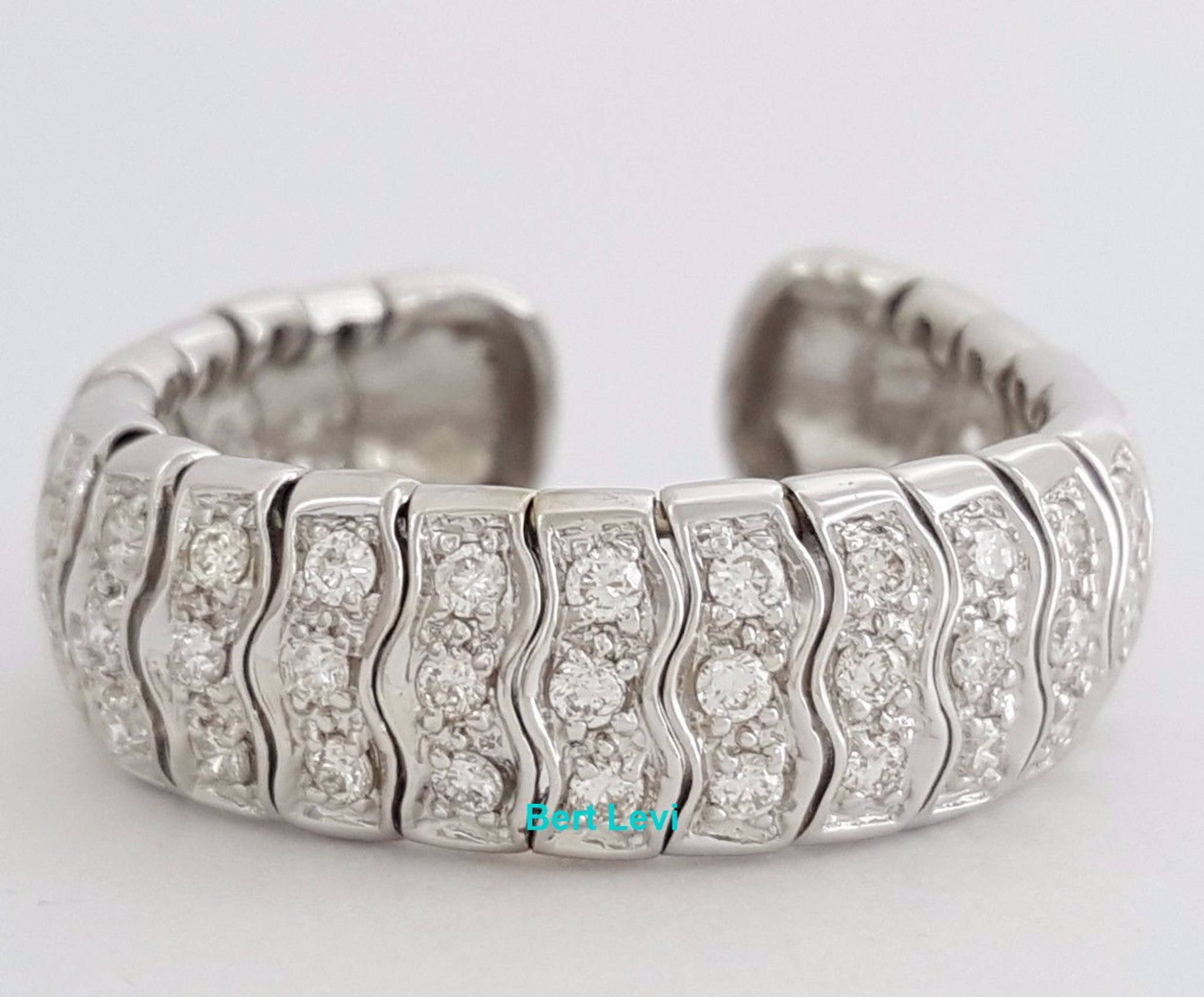 Round Brilliant Diamond Flexible Wedding Band Statement Ring 1 ct 18K White Gold