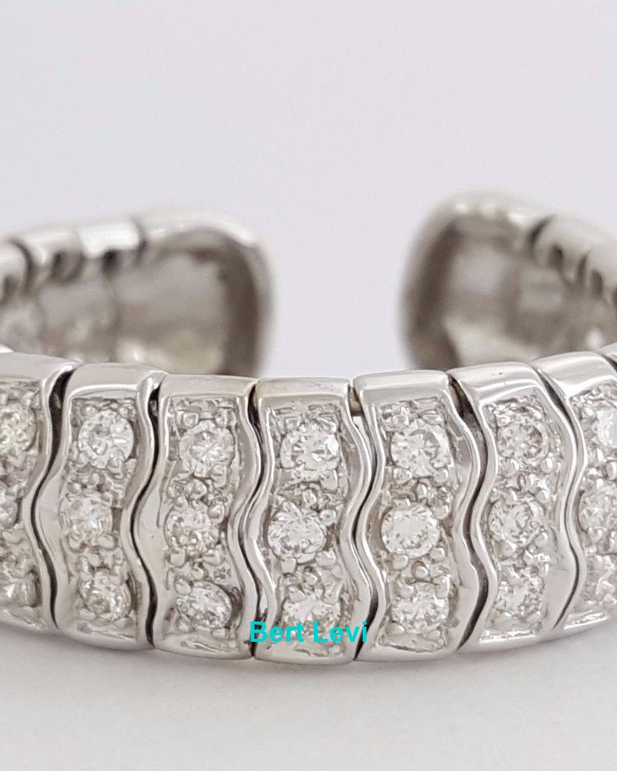 Round Brilliant Diamond Flexible Wedding Band Statement Ring 1 ct 18K White Gold