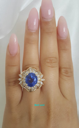 Vintage Ceylon No Heat Sapphire Diamond Ballerina Ring 9 ct 14k Gold Retail $40K