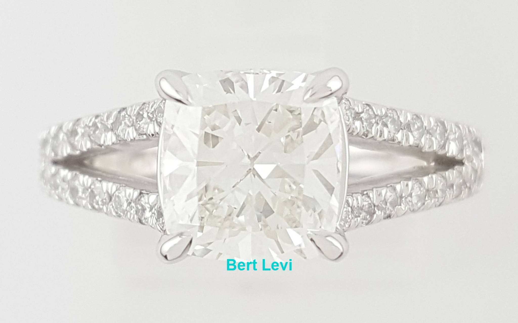 Cushion Brilliant Cut Diamond Split Shank Engagement Ring 2.52 ct Plat Rtl $35K