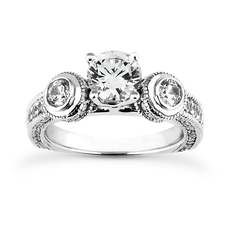 Ladies White Gold Platinum Round Diamond Three Stones Engagement Ring ENR6182