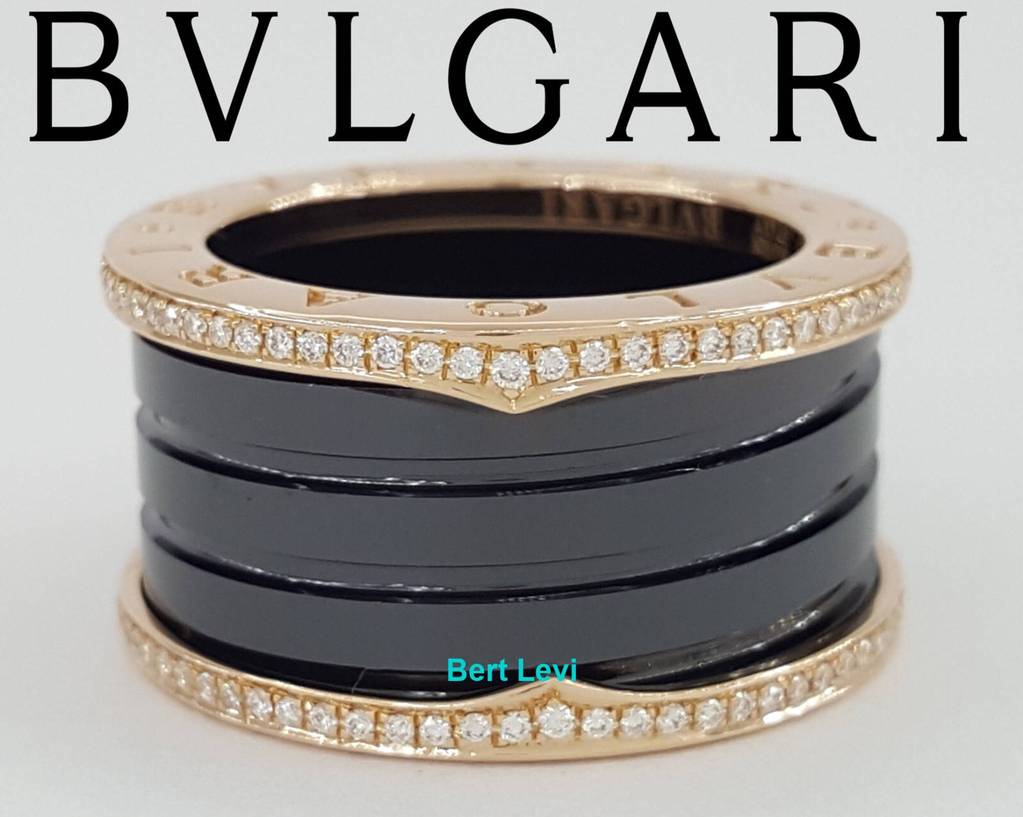 Bvlgari Bulgari B.Zero1 Diamond Black Ceramic 18k Rose Gold Four-Band Ring $6.9K