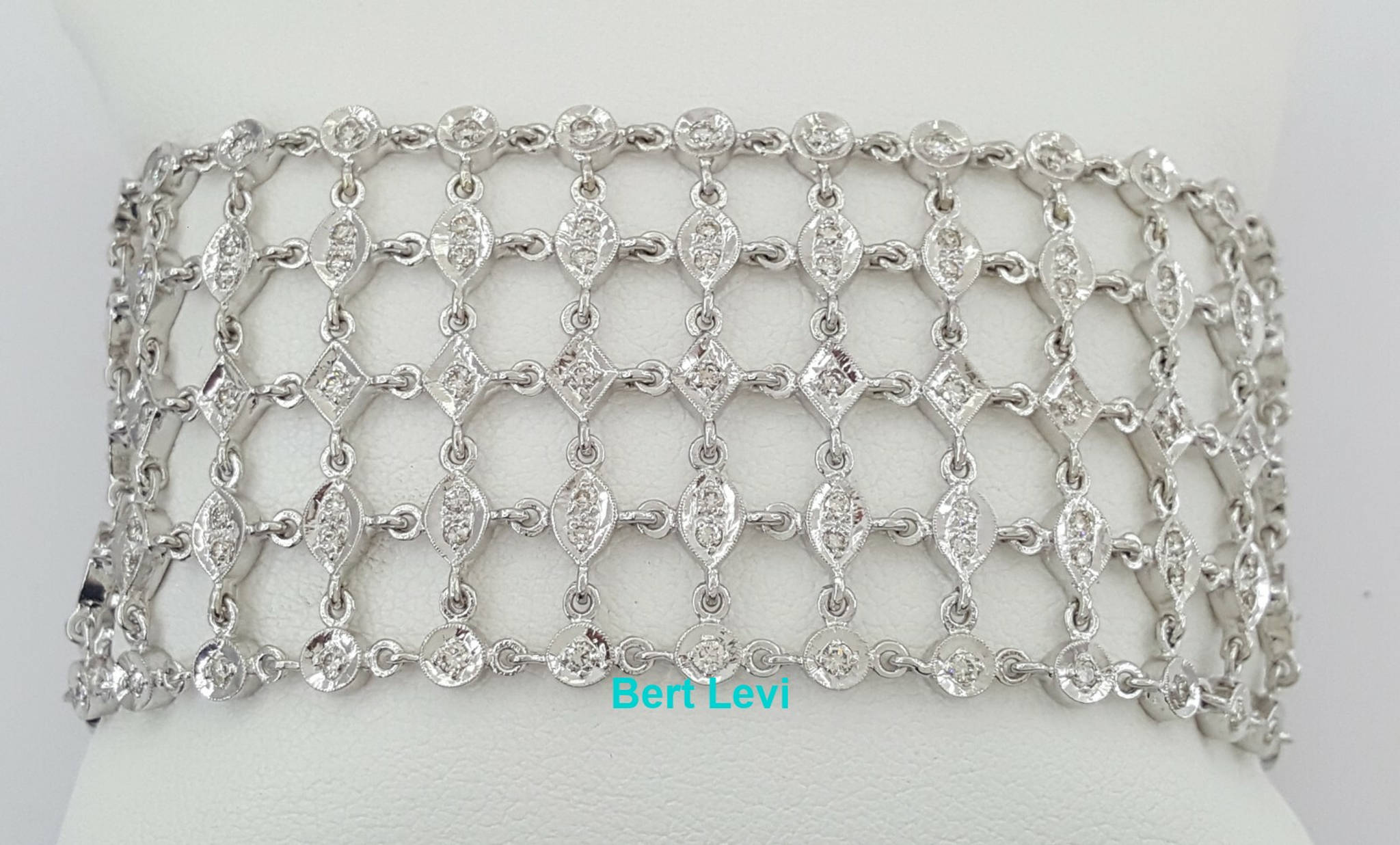 Diamond 5 Five-Row line Bracelet Large 34.4 mm 47.4g 3.51 ct 18K White Gold 7"