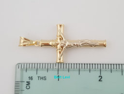 Bamboo Crucifix Cross Pendant 18k Yellow Gold 2" 3 grams