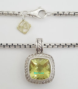 David Yurman Albion Lemon Citrine Diamond Silver & 14k Gold Necklace 16mm