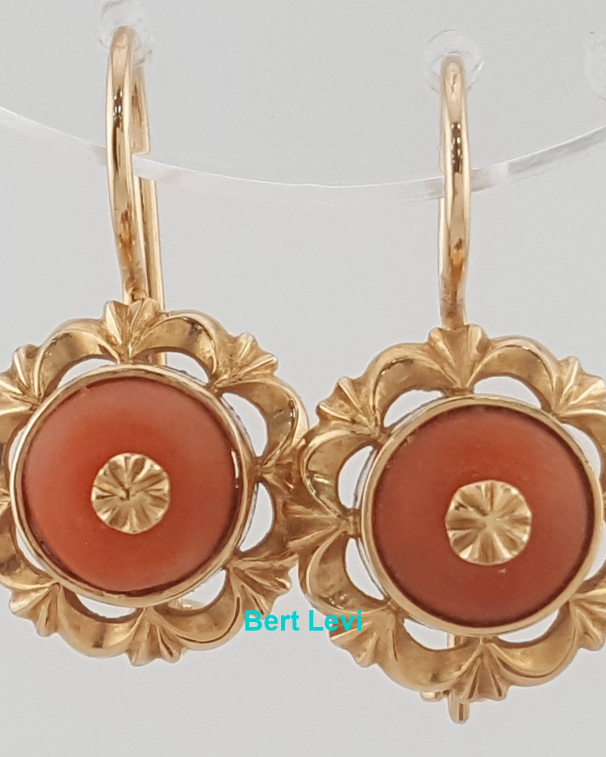 Vintage 14k Rose Gold Coral Drop Dangle Earrings 5.2 Grams 23 mm