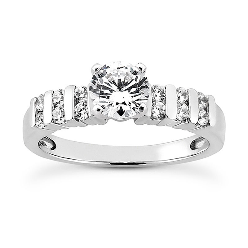 Ladies 14KT White Gold Platinum Round Diamond Tailored Engagement Set ENS3072-A
