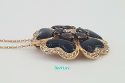 Carlo Viani 14K Rose Gold Onyx, Smoky Quartz & Topaz Flower Necklace 18"
