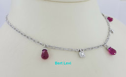 Briolette Shaped Rubellite & Diamond Chandelier Necklace 18k White Gold Rtl$2500